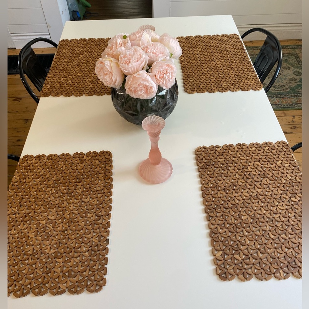 5 Wooden Flexible Bead Daisy Placemats Vintage Mid Century Modern Farmhouse